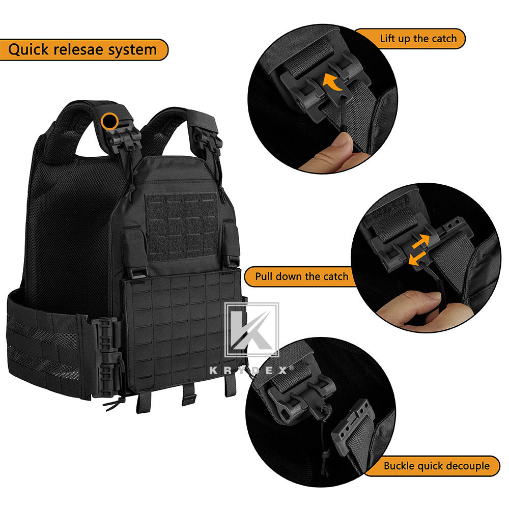 KRYDEX Plate Carrier Tactical Vest Quick Release & Laser Cut MOLLE Panel Black