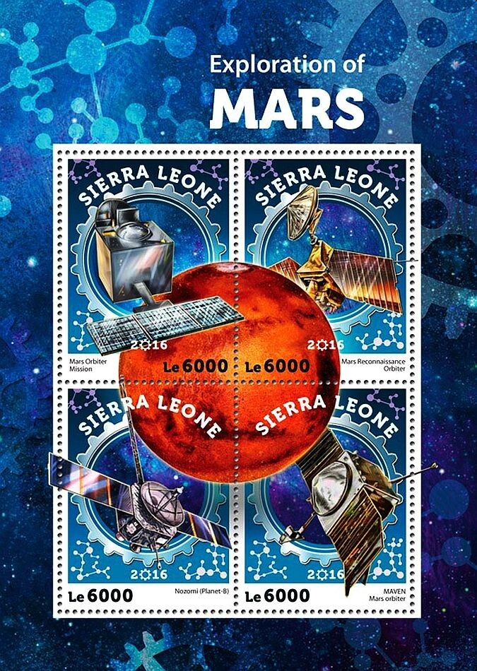 MARS EXPLORATION Spacecraft Orbiter Space Stamp Sheet #1 (2016 Sierra Leone)