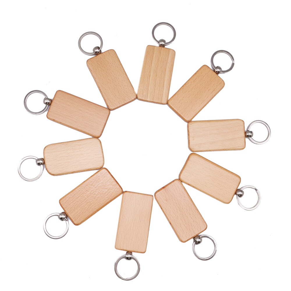 20 PACK DIY Rectangle Blank Wood Keychain Custom Key Tags Personalized Gift