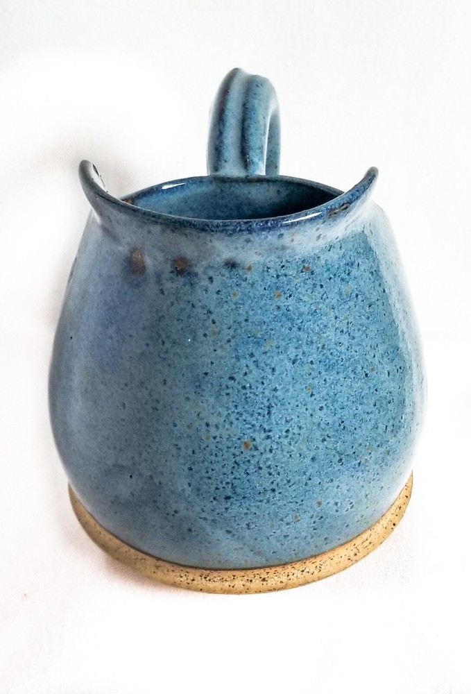 Pottery Pitcher 5"X 7" X 4 3/4" Thrown Studio Pottery Blue Signed