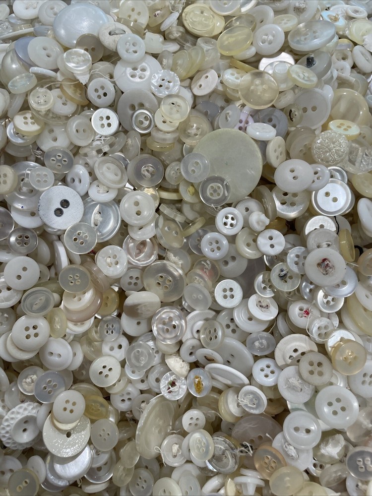 8 Oz Assortment Vintage Plastic White Ivory Buttons FREE SHIP