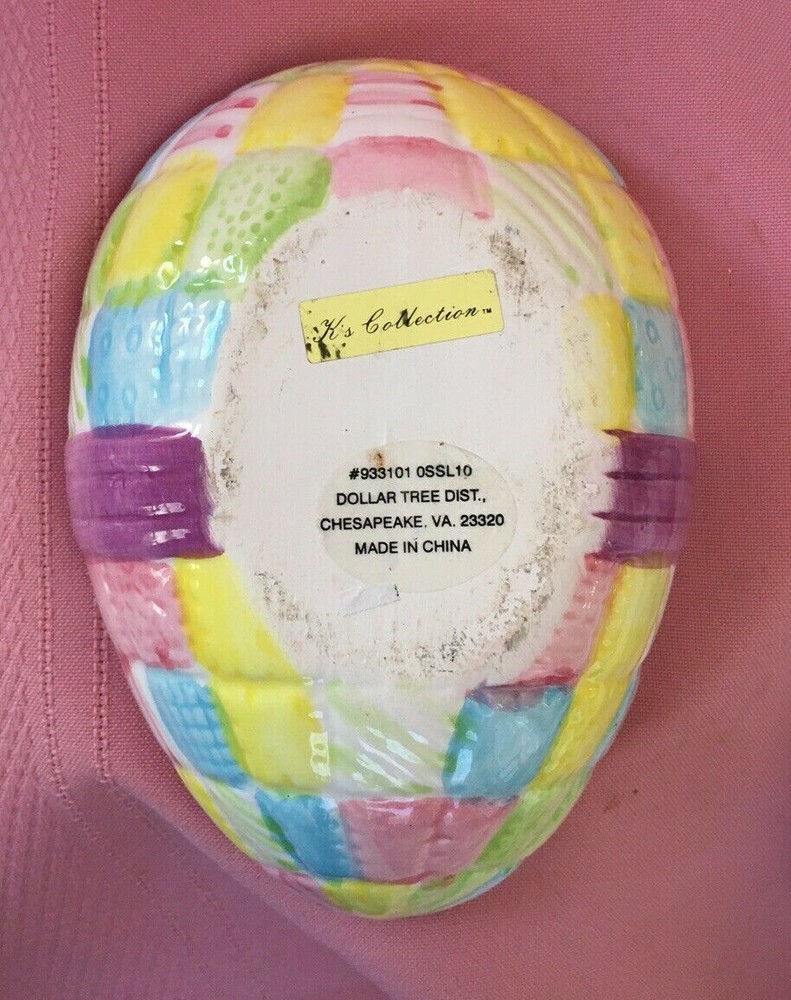 Easter Egg Quilt Patchwork Design Bow Box Ceramic - No Box {Item 367}