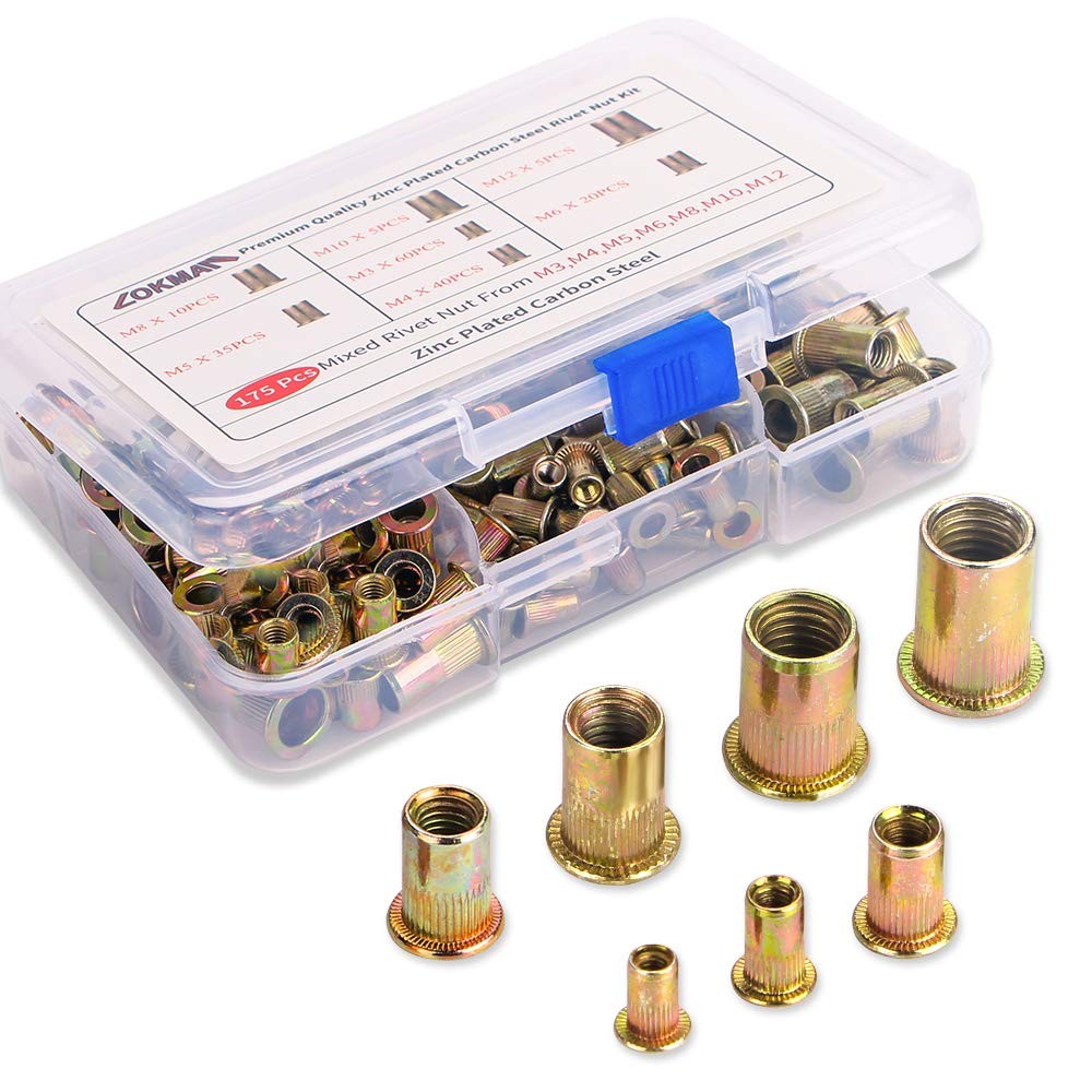 50Pcs UNC 3/8-16 Rivet Nut,Flat Head Rivnut Threaded Insert Nut,Knurled Body