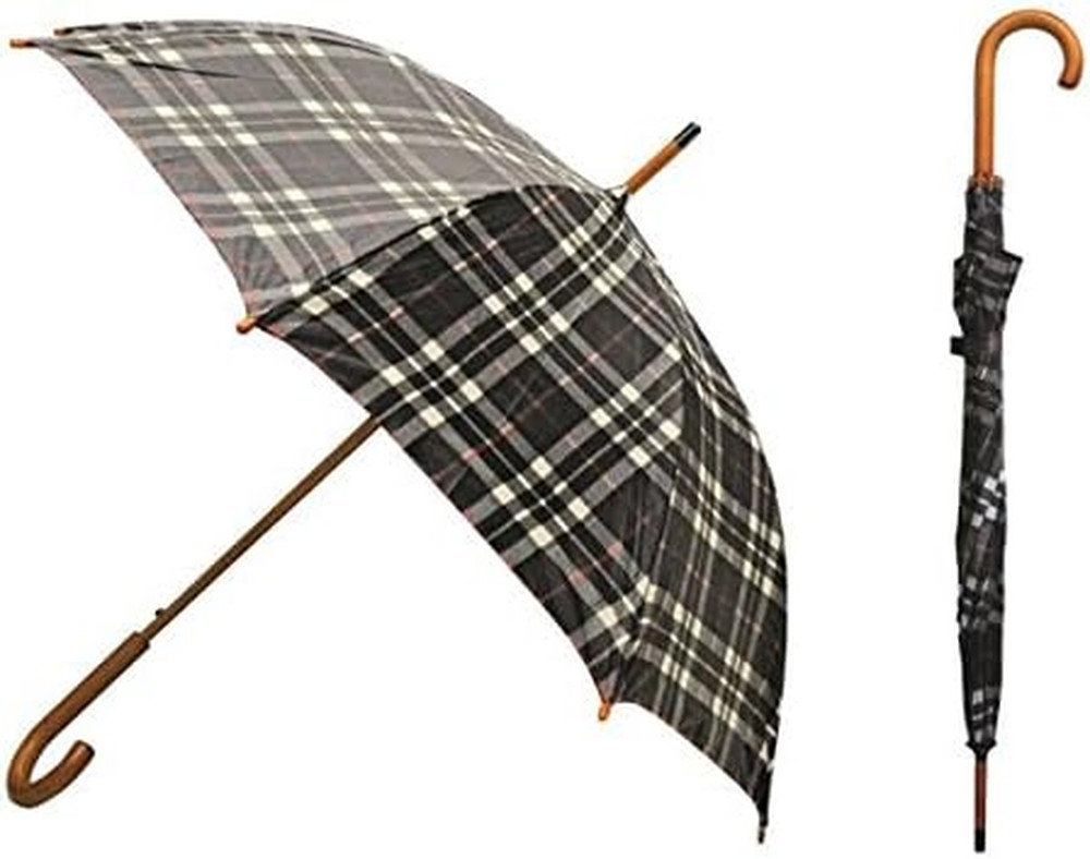 Classic Auto Open Umbrella with Real Wooden Hook Handle