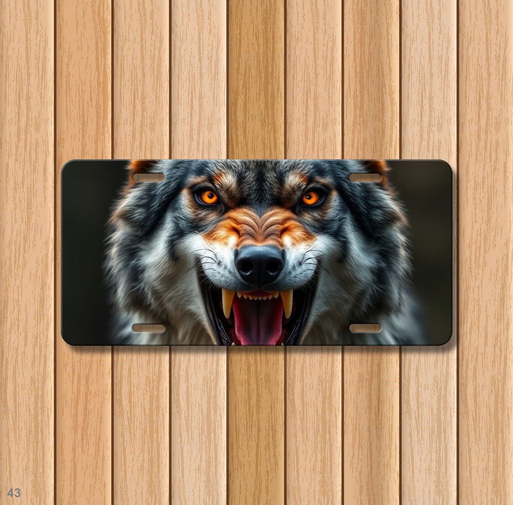 Snarling Wolf License Plate Snarling Design Customizable Car Tag Gift Idea
