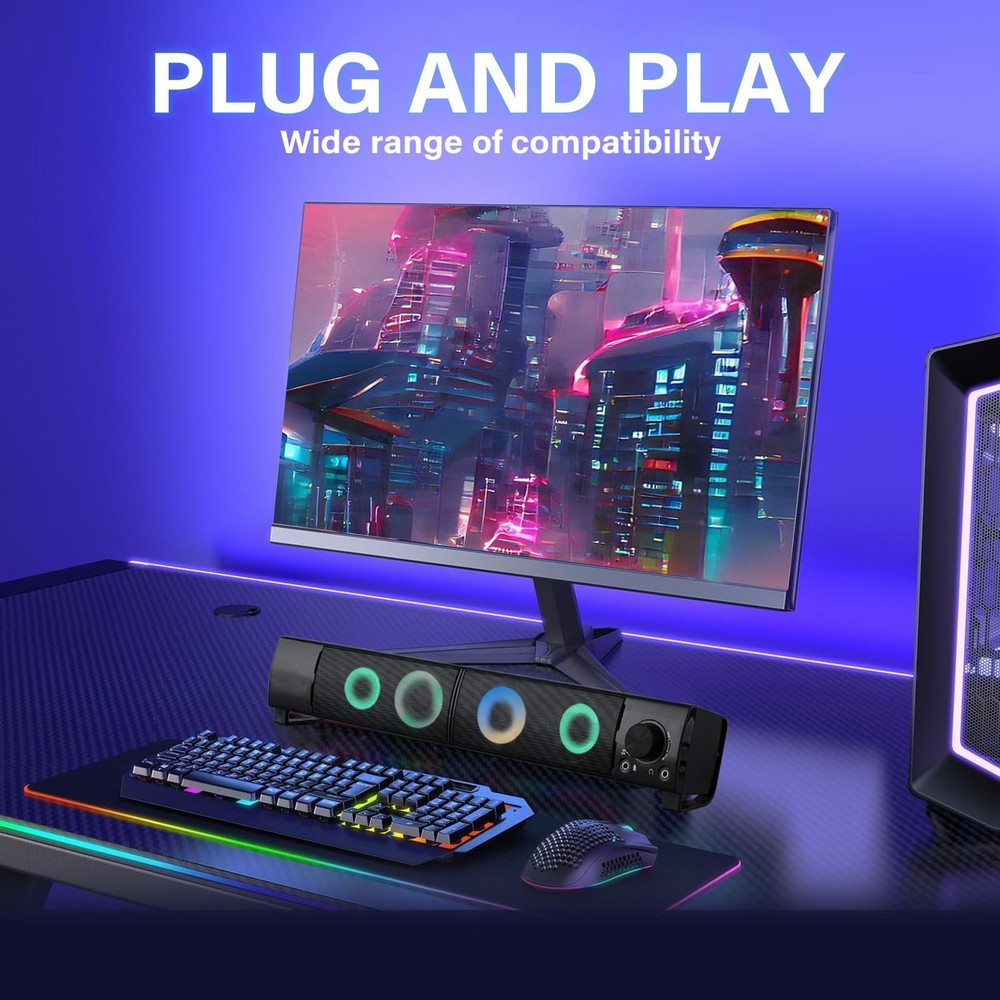 Wired Computer Speakers Designed for Desktop Devices USB Plug-and-Play Clear ...