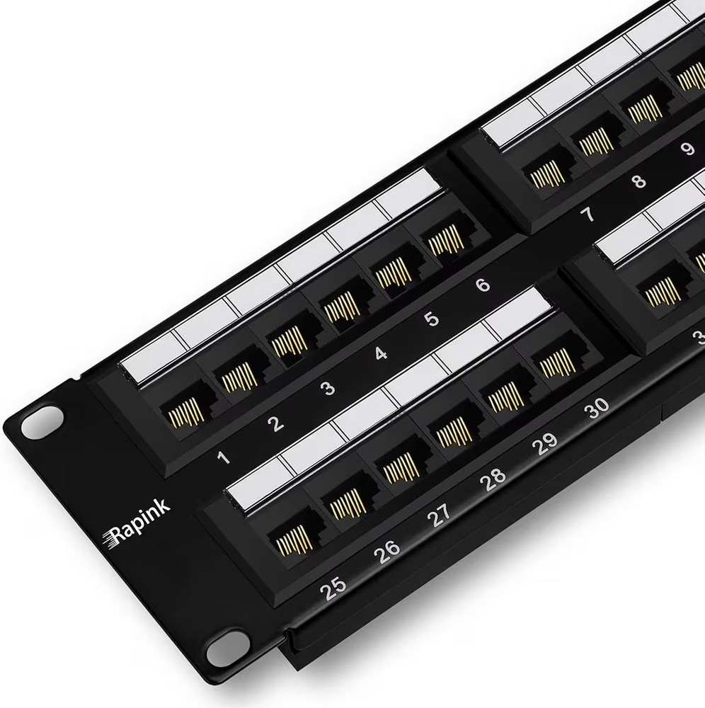 Rapink Patch Panel 48 Port Cat6 10G Support, Network Patch Panel UTP 19-Inch