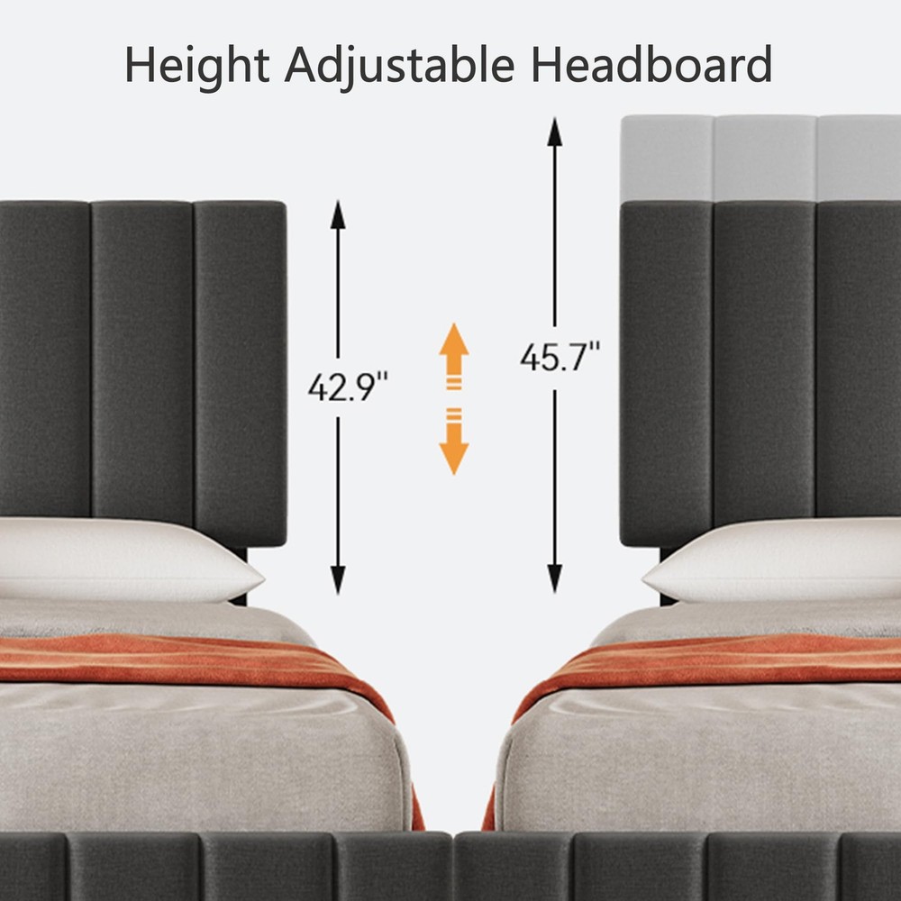 Queen Size Bed Frame with 4 Storage Drawers, Adjustable Height Headboard, Lin...