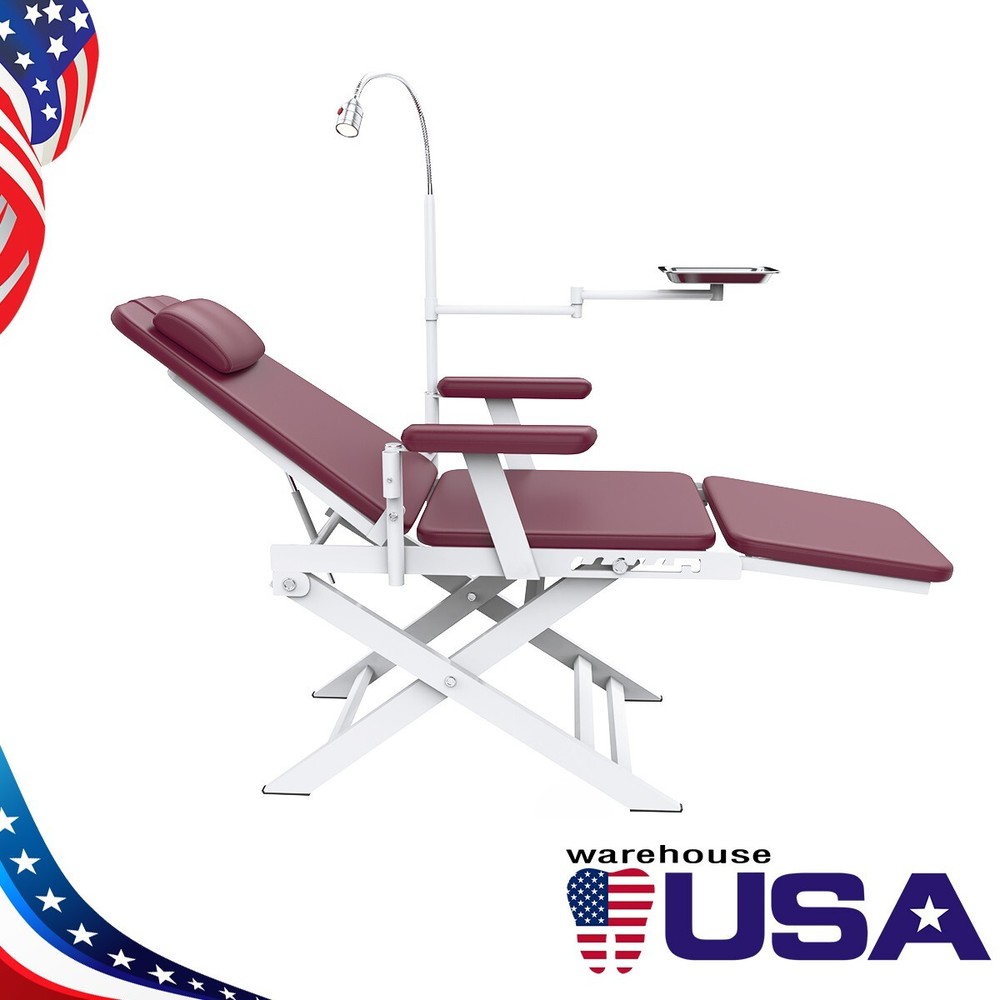 Dental Portable & Practical Adjustable Folding Chair With LED Light + Tray Ruby