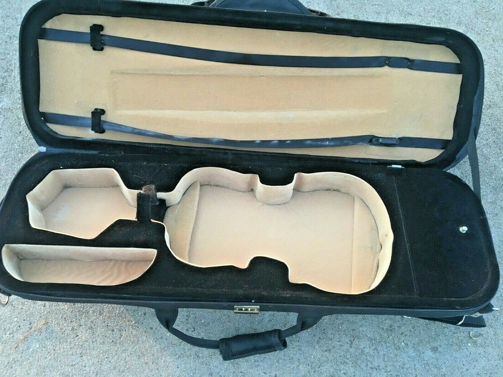 Violin Case Bag Zipper Backpack Strap Softcover Black Cloth Plastic Handle