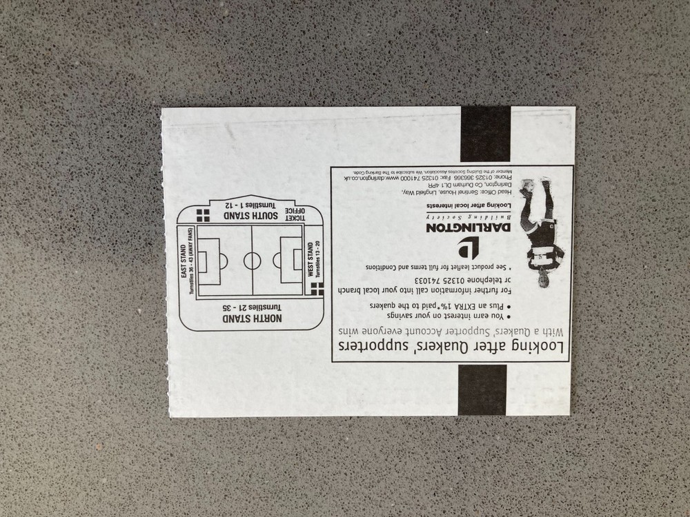 Darlington v Grimsby Town 2006-07 Match Ticket
