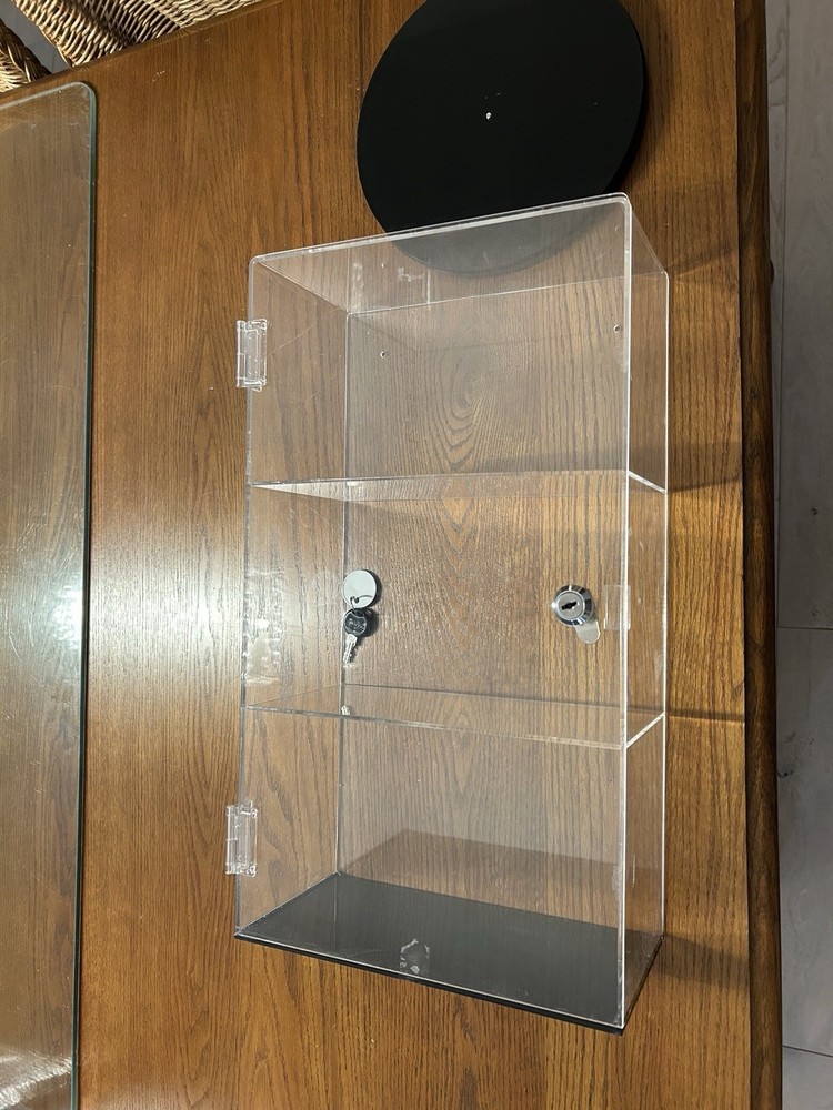 Acrylic Display Lockable 3 Tier With Rotating Base, Tabletop Or Wall Mount