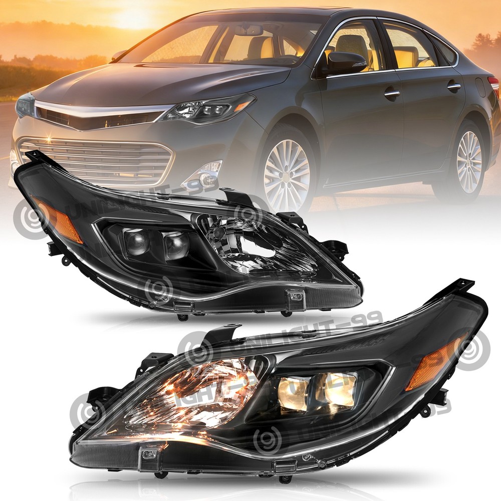 For 2013-2015 Toyota Avalon Headlights Black Headlamps Halogen Left+Right
