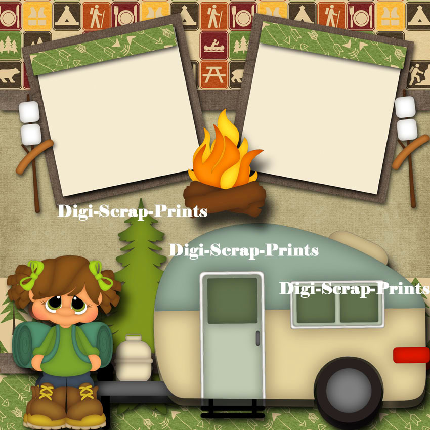 HAPPY CAMPER 2 premade scrapbook pages paper piecing camping ~ DIGISCRAP #A0126