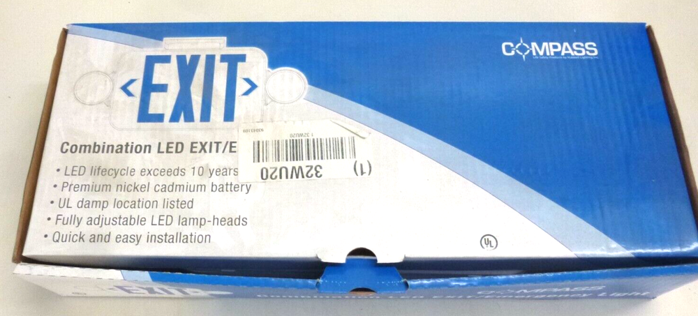 NEW! COMPASS, 1 or 2 Face LED Exit Sign with Emergency Lights, CCR