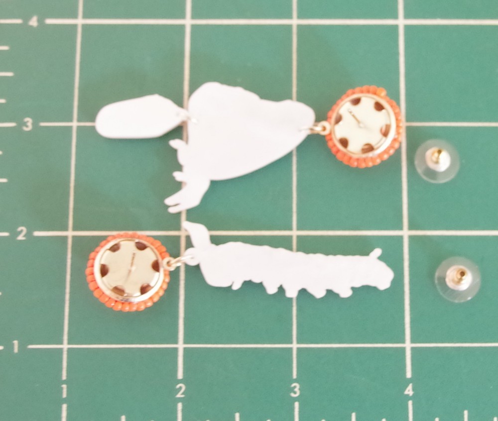 2.75" ASYMMETRICAL MONARCH BUTTERFLY CATERPILLAR COCOON DANGLE ACRYLIC EARRINGS