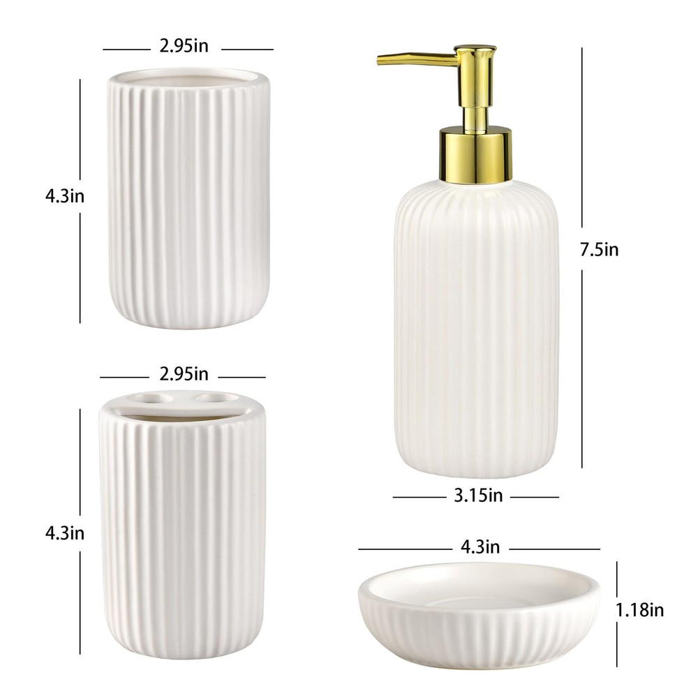 White Bathroom Set, 4PC Ceramic Bathroom Sets Complete-Toothbrush Holders, So...
