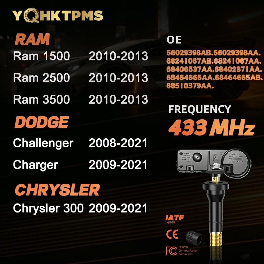 TPMS RAM 433MHz Pre-Programmed,Compatible with RAM 1500 2010-2013 | RAM 2500 ...
