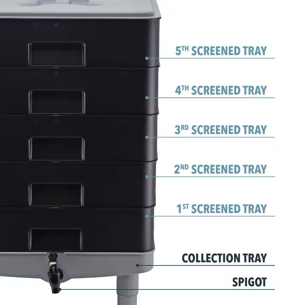 Landon Worm Nerd Black 5-Tray Composting Bin Starter Kit