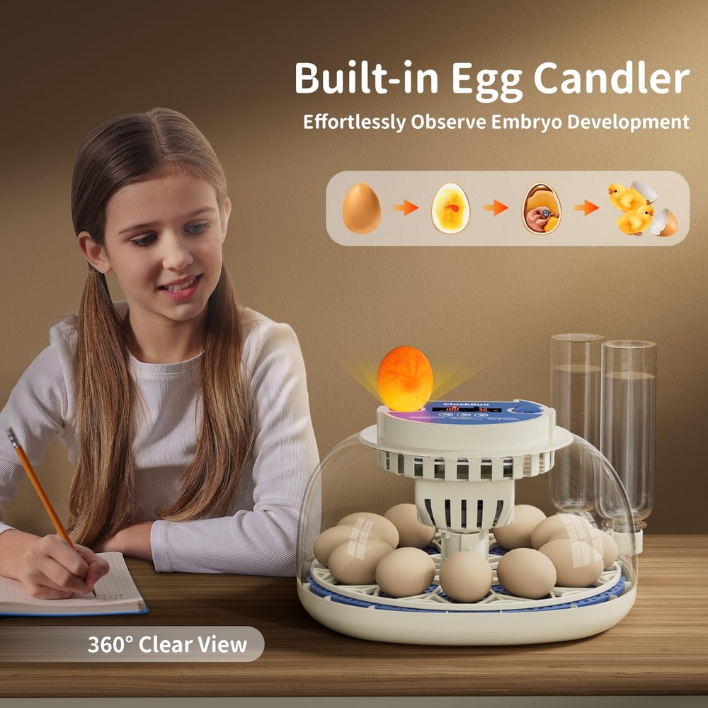 12 Egg Incubator Hatching Temperature Humidity Control Automatic Turning Candler