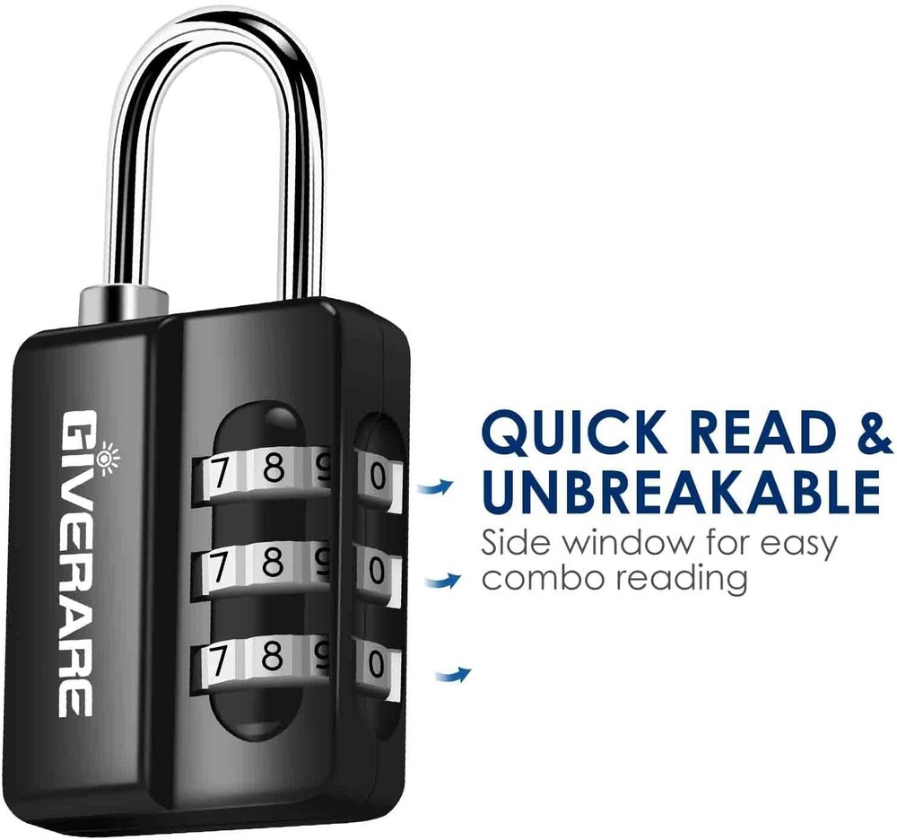 GIVERARE 4 Pack Combination Lock, 3-Digit Padlock Keyless, Small, Black