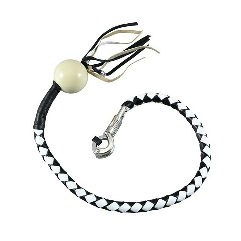 42" Leather Motorcycle Get Back Whip Handlebar Biker with white Ball Black White