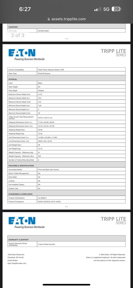 Tripp Lite SmartRack 6U Server Rack SRW6U, Wall-Mount, Vented, 200lb, Locking