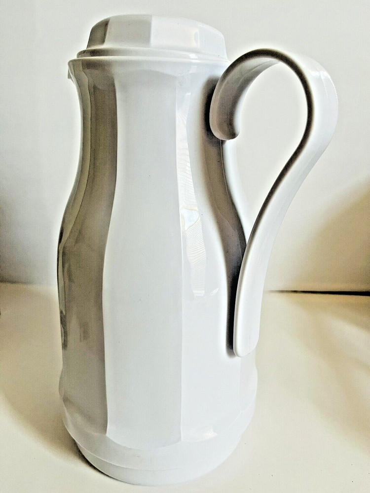 Elegant White Plastic Thermos Carafe Handle Spout Insulated