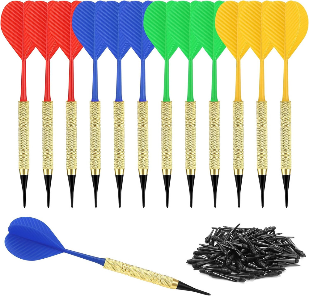 Soft Tip Darts Set, 16 Darts with 100 Black 2BA Replacement Tips