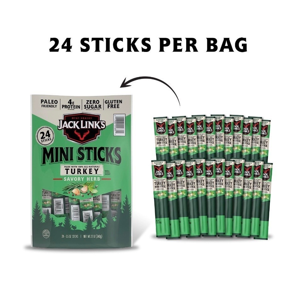 Jack Link’s Savory Herb Mini Turkey Stick 0.5 oz 24 Pack Protein Snacks