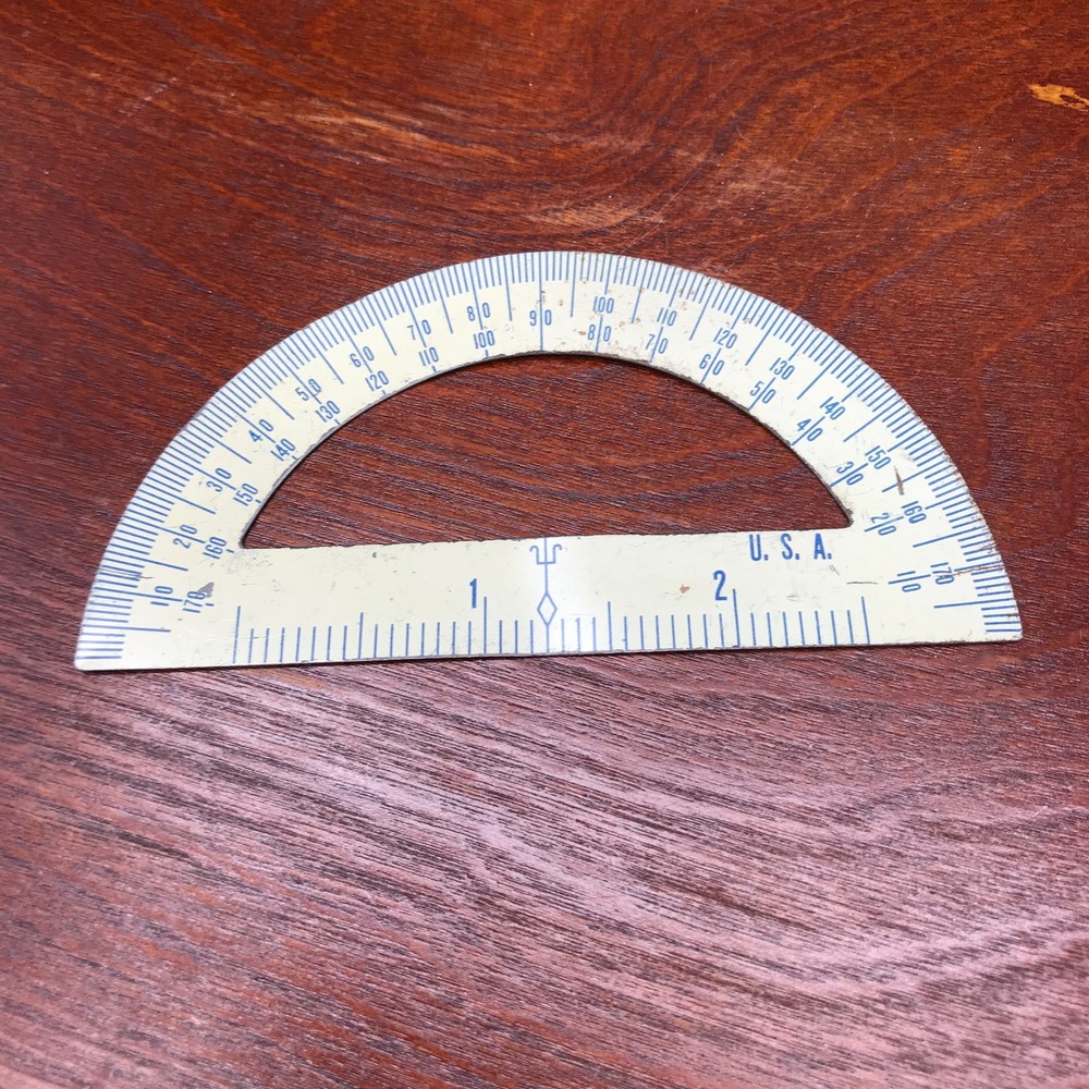 Vintage Small White Metal 180 Degree Protractor