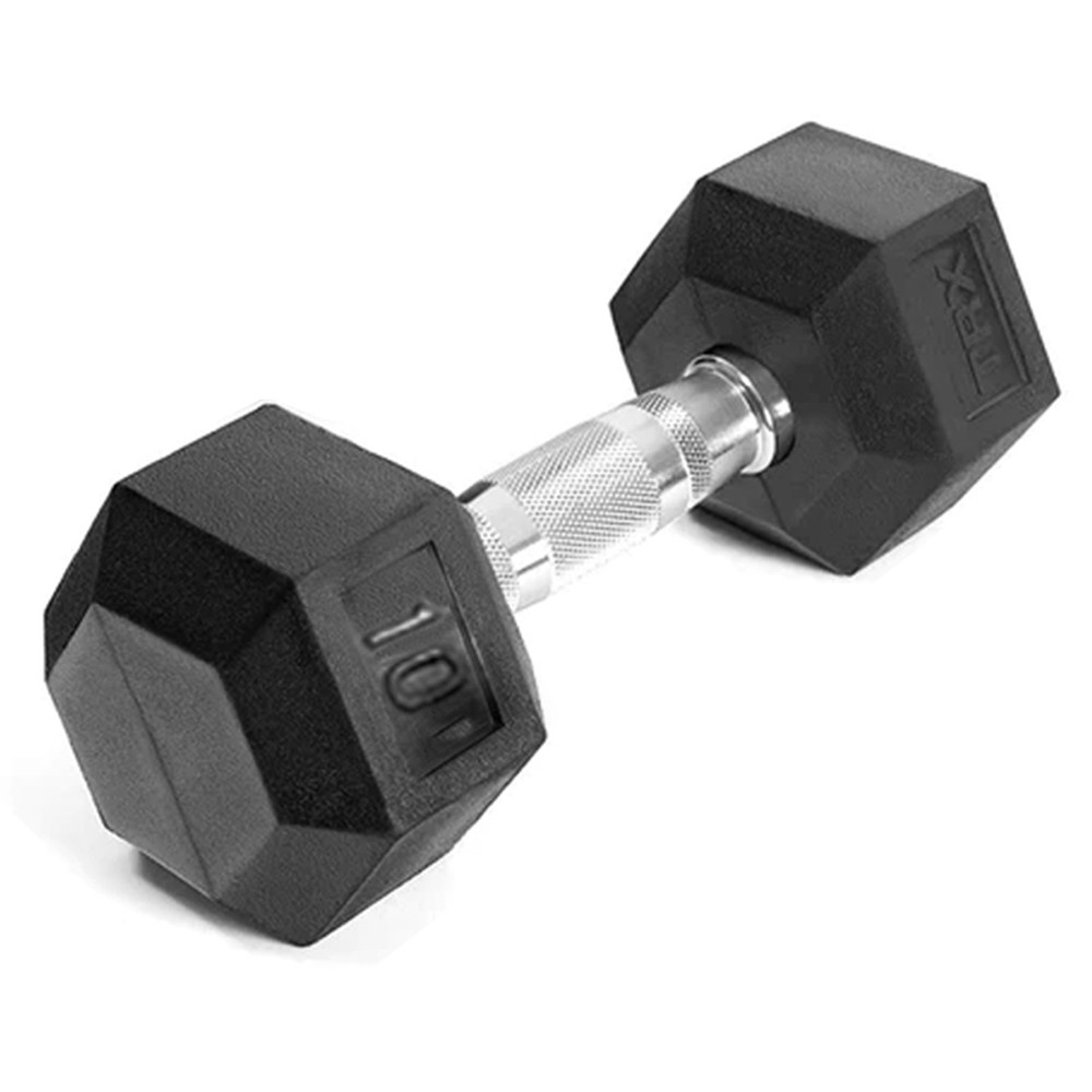 TRX Hex Rubber 10 Pound Dumbbell Weight Strength Training Workout Equipment