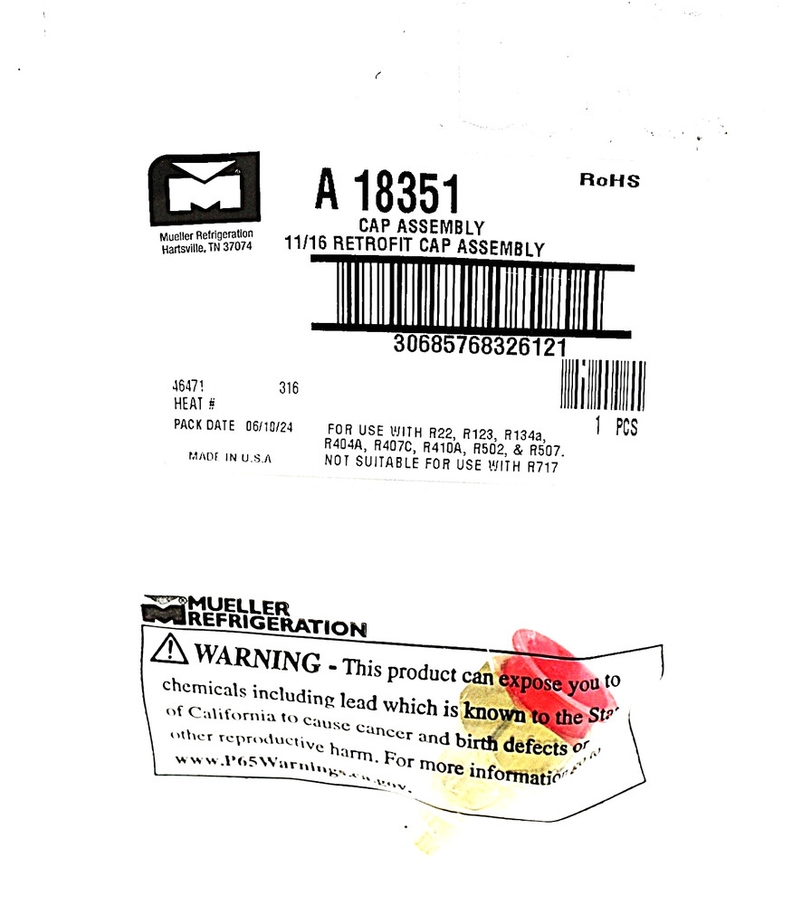 Mueller Refrigeration A18351 11/16In Retrofit Cap Assembly