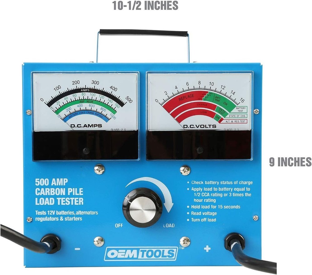 Variable Voltage Battery Tester with 500 Amp Load Capacity for Starter Motors