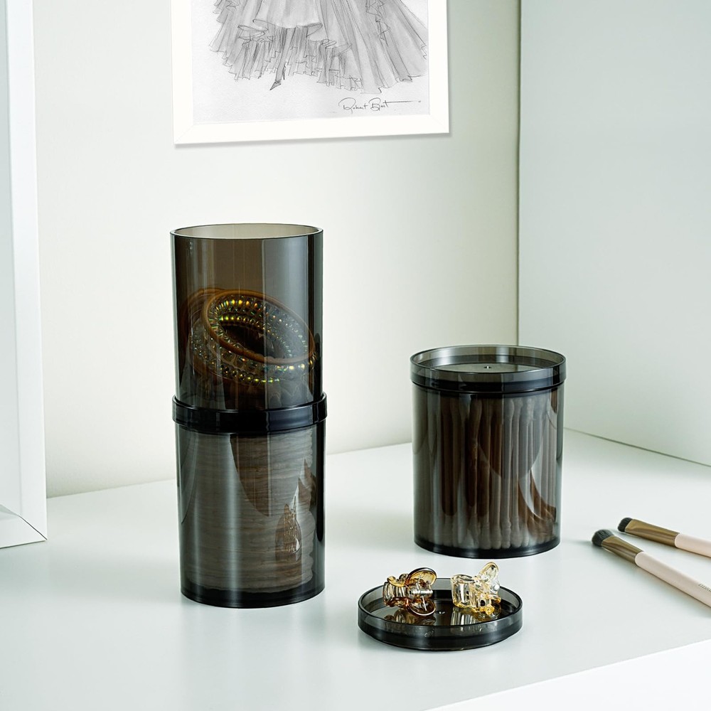 6-Pack Black Stackable Apothecary Jars - (10oz & 12oz) Mixed Sizes Qtip Holde...