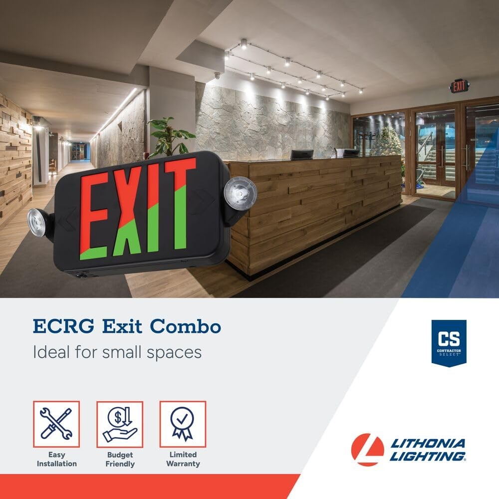 Lithonia Lighting ECRG Basics LED Exit Sign/Emergency Light Combo, Red/Green
