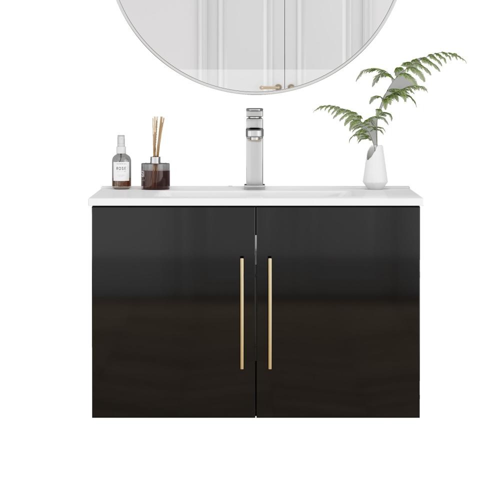 Bathroom Vanity with Ceramic Basin Sink Double Doors Features Soft-Close Hinges