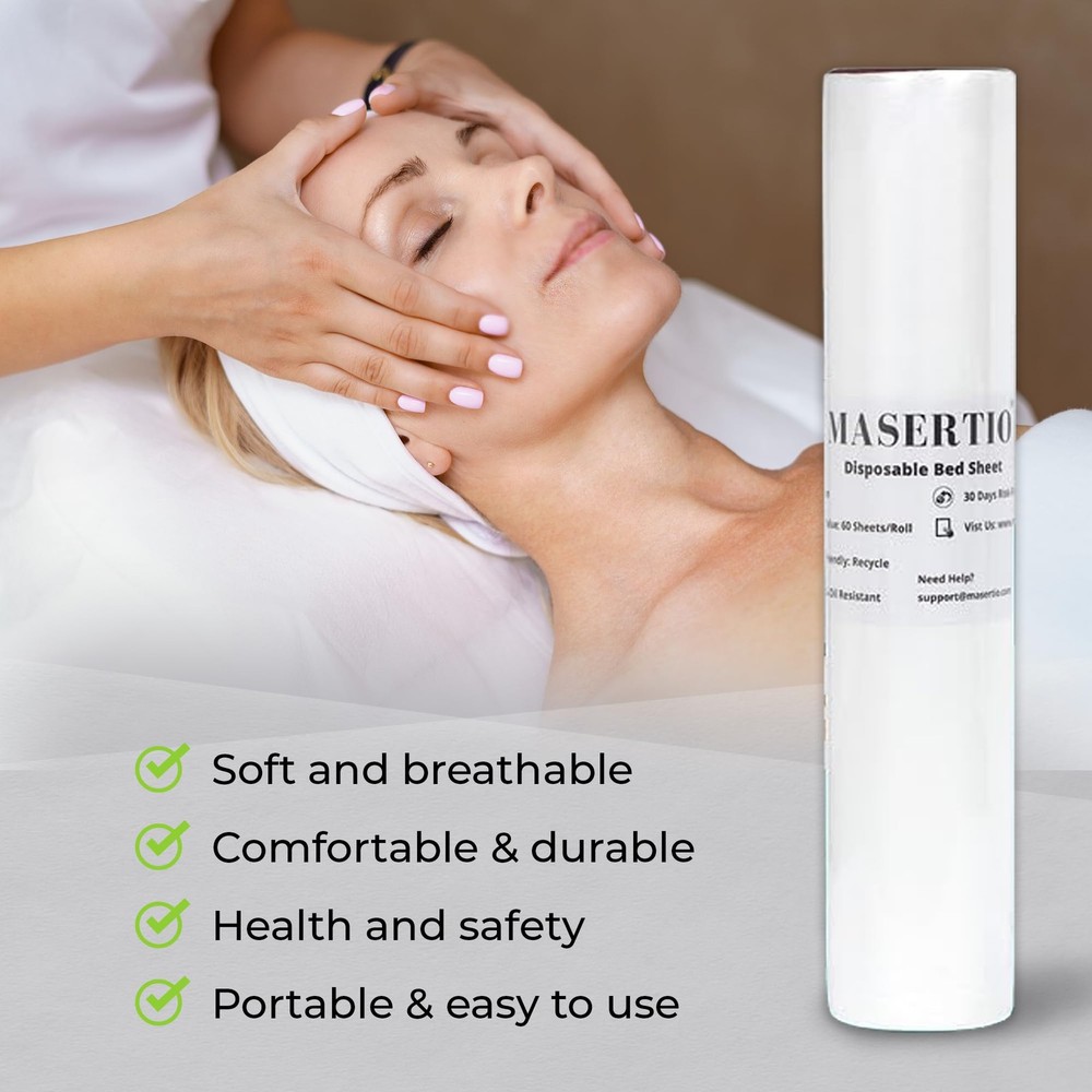 MASERTIO Disposable Massage Bed Cover - 60 Sheets Per 1 Roll (60 Sheets/Roll)