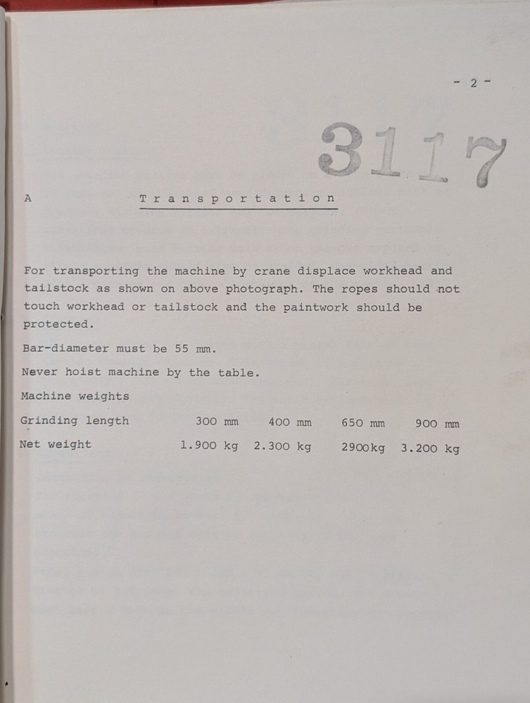 Karstens Operating Instruction Manual for Ser. A Cylindrical Grinding Machine