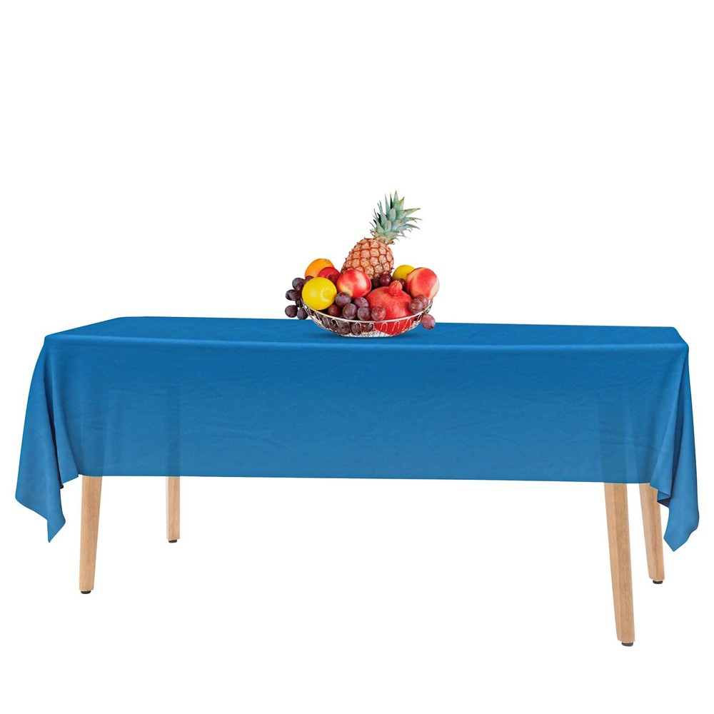 14 Pack Premium Blue Plastic Tablecloth - 54 x 54" x 108" (Rectangle),