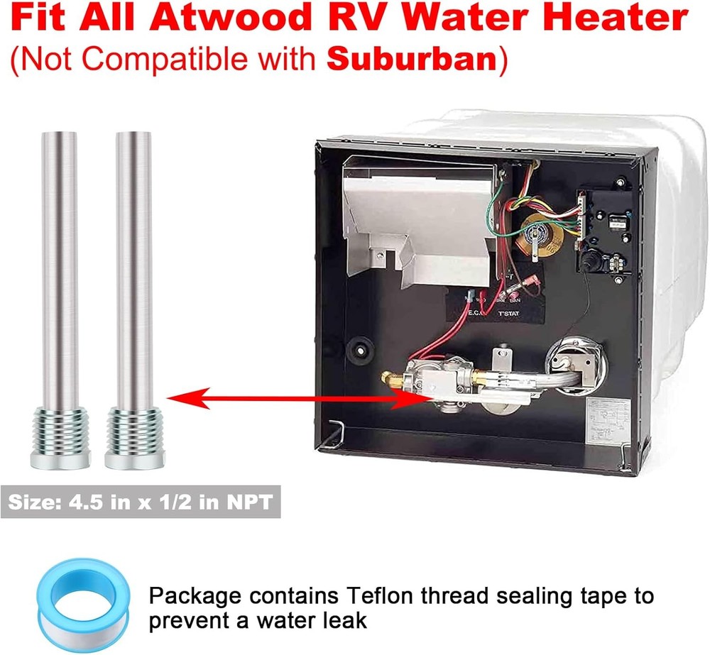 2-Pack RV Water Heater Anode Rod - 4.5 NPT, Atwood Dometic Replacement