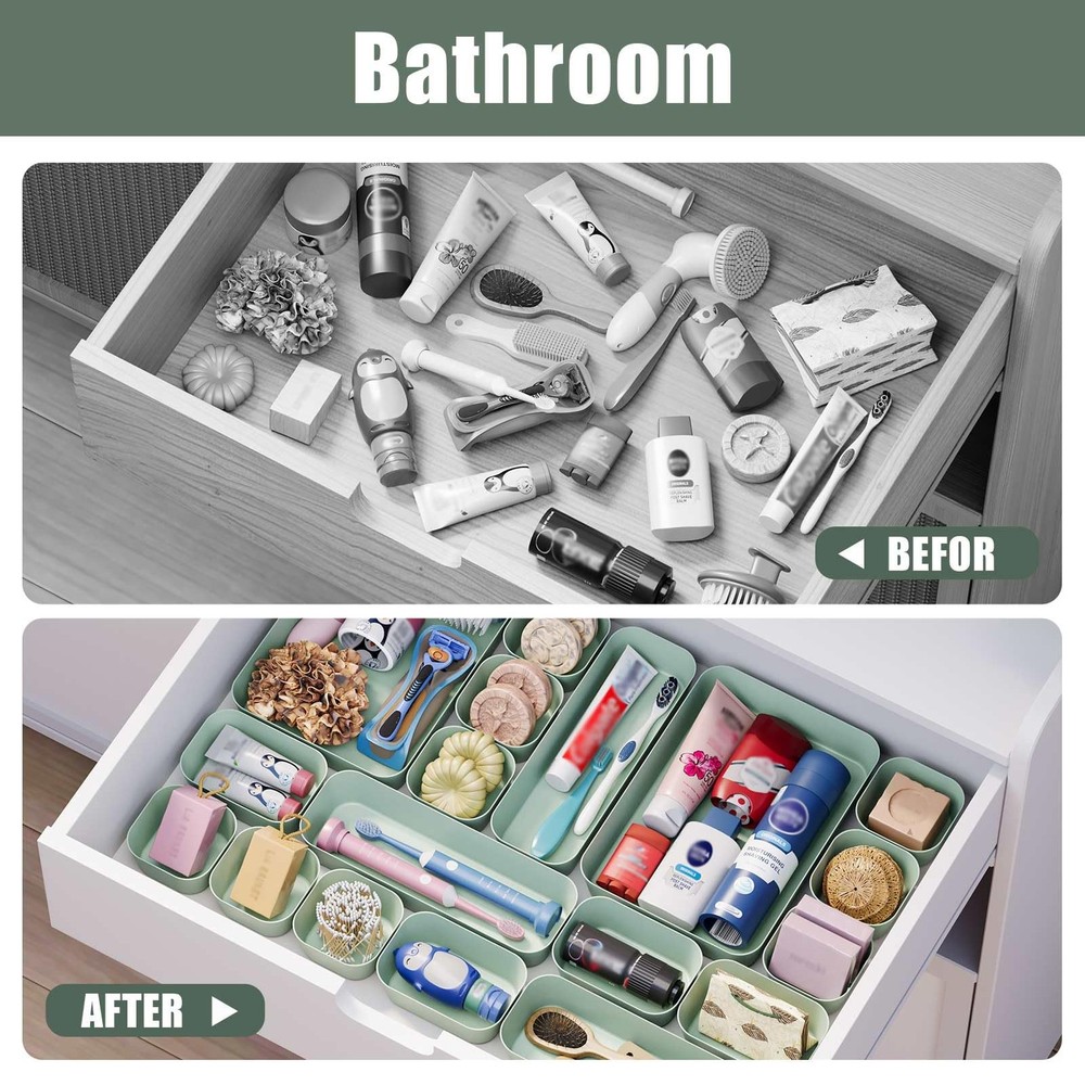 28 Pcs Desk Drawer Organizer, Stackable Tray for Makeup, Utensils, and Office