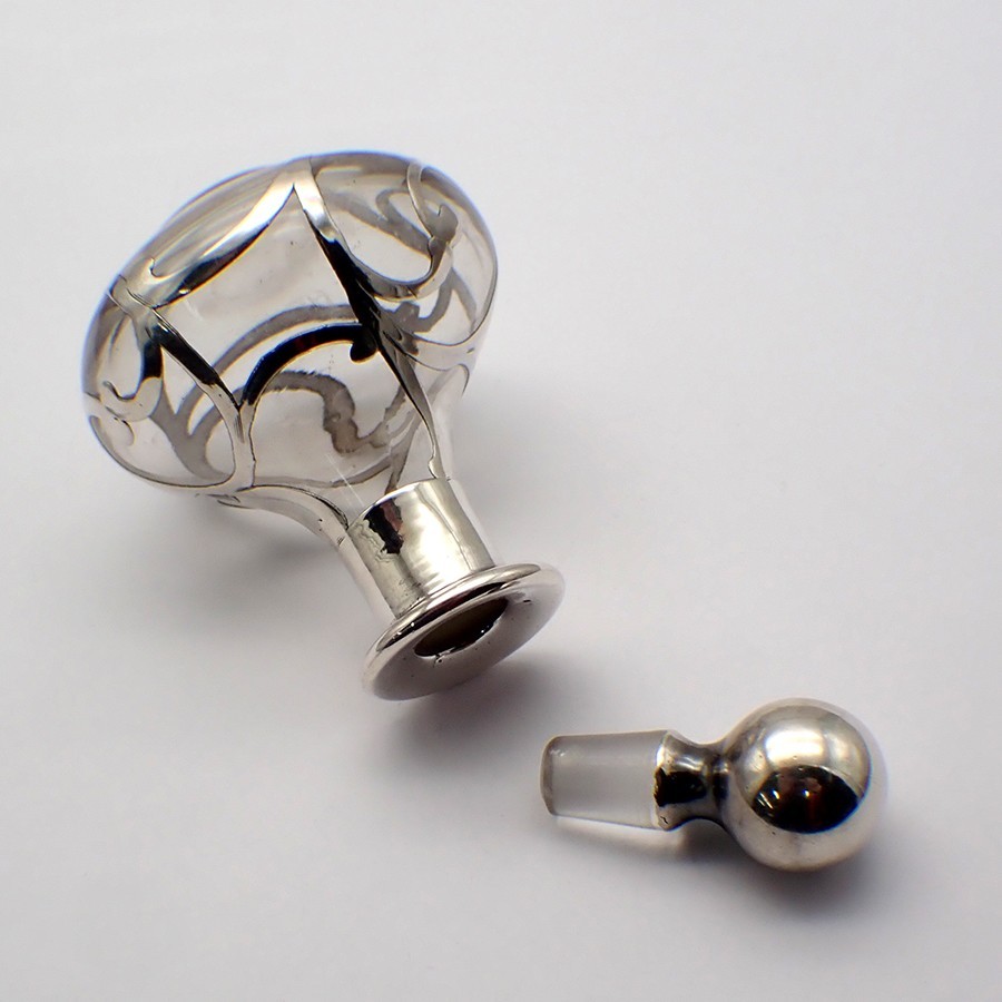 Perfume Bottle Vessel Silver Overlay