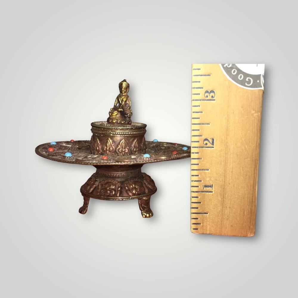 ANTIQUE SMALL BUDDHA CENSOR/INCENSE BURNER W/ RUBY STONES