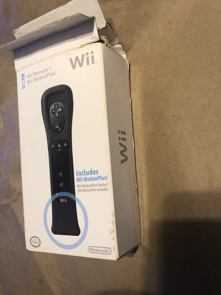Nintendo Wii Wireless Remote + MotionPlus Black Motion Controller With Box