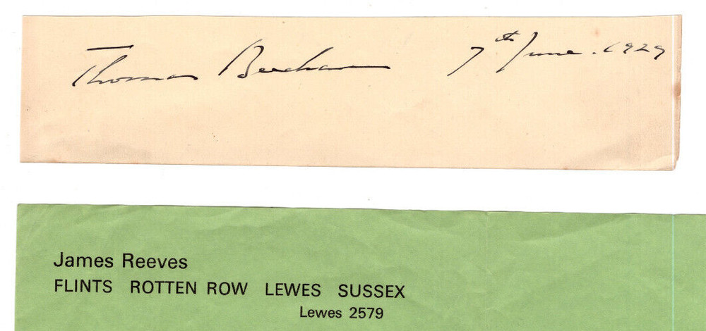 Thomas Beecham Signed Clip 1927 / Autograph English Conductor