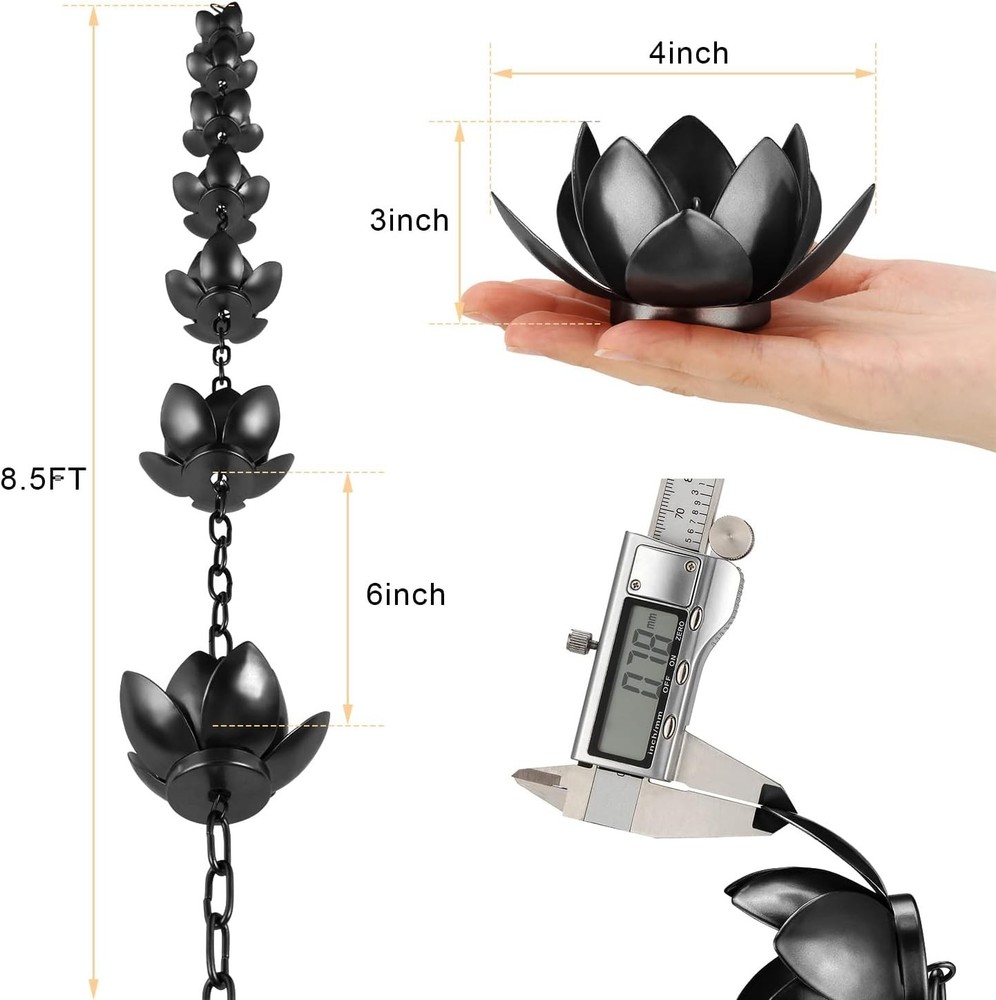 Rain Chain with Adapter, 8.5ft Adjustable Lotus Rain Catcher Chain for Gutter...