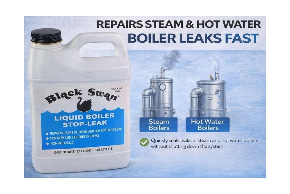 Black Swan Liquid Boiler Stop-Leak – Boiler Leak Sealer for Steam & Hot Wa