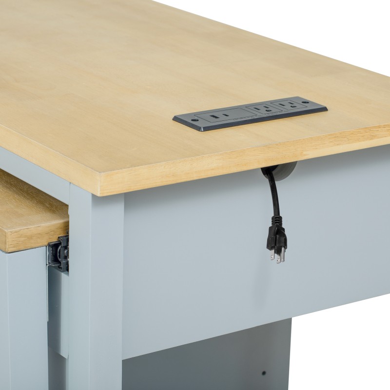 Kitchen Island with Extendable Dining Table, Rolling Wheels, Storage, Power
