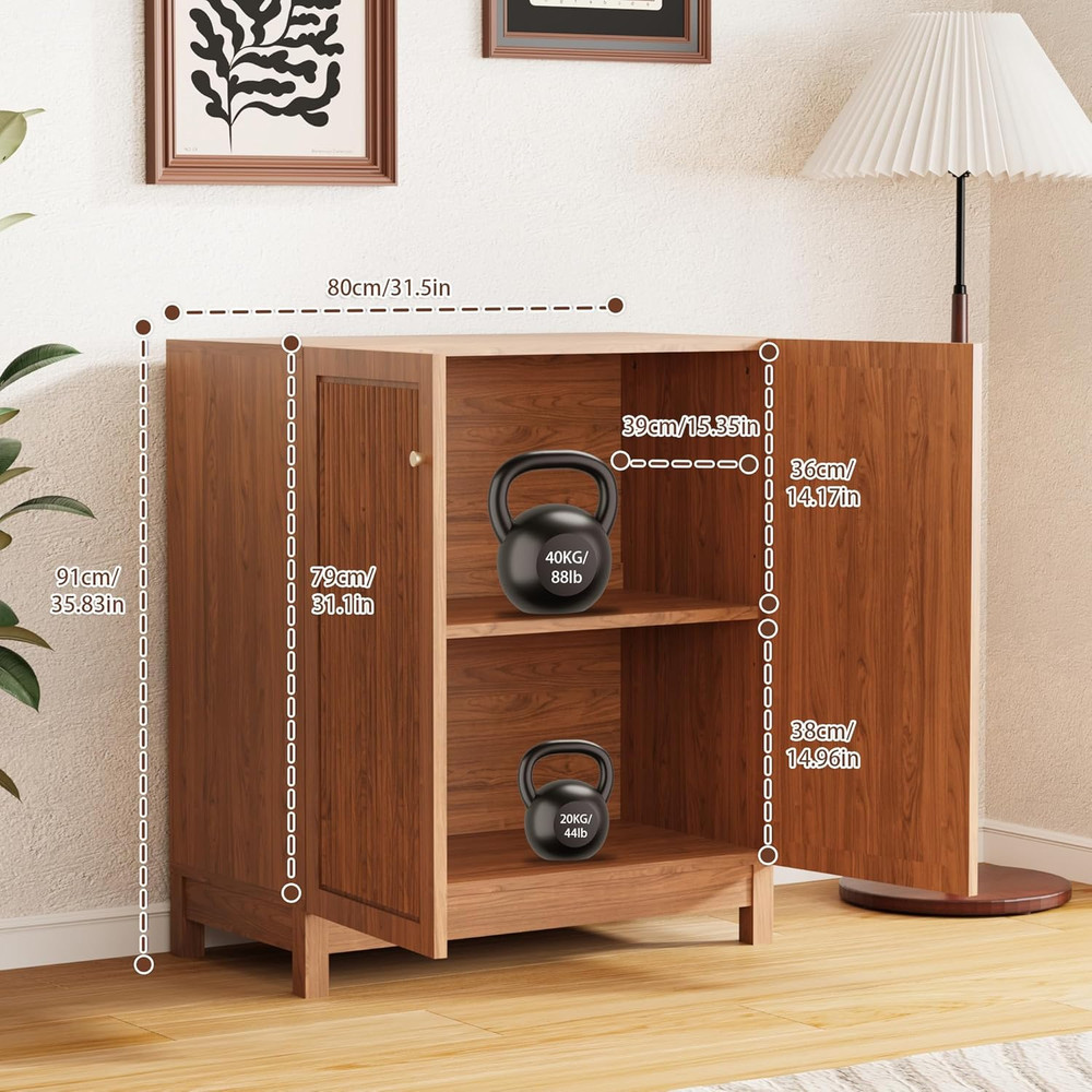 31.5" Fluted Sideboard Buffet Cabinet with Storage, Mid Century Modern Accent Ca